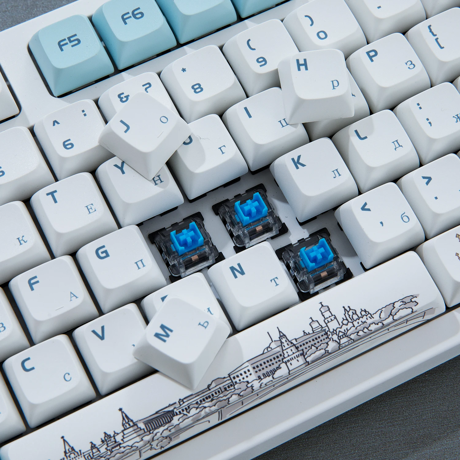 Maimooo-keycap Russo Estilo Moscovita Xda Bpt 128 Teclas Branco Azul Marco Russo Edifício para Teclado Mecânico Tampa de Teclas - Imagem 3