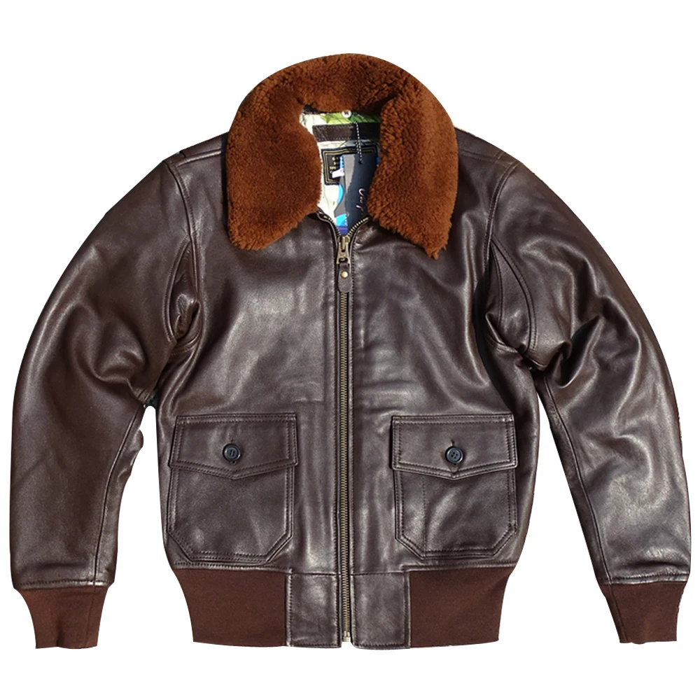 

G1 Series Fur Collar Bomber Coat Sheepskin Aviator Woman Mans Jacket Genuine Leather Jacket Winter Overcoats American Brand