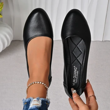 2025 ربيع الخريف جديد حار بيع جولة رئيس شقة شقة أحذية نسائية غير رسمية عصرية مريحة أنيقة منخفضة الكعب أحذية عمل 3