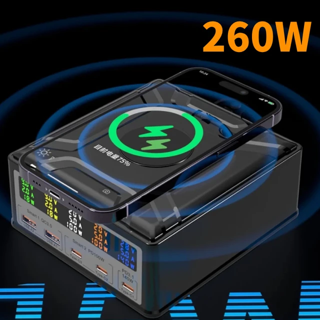 맥북 프로 아이폰 13 14 15 삼성 노트북용 무선 충전기: 260W USB C GaN3 충전기