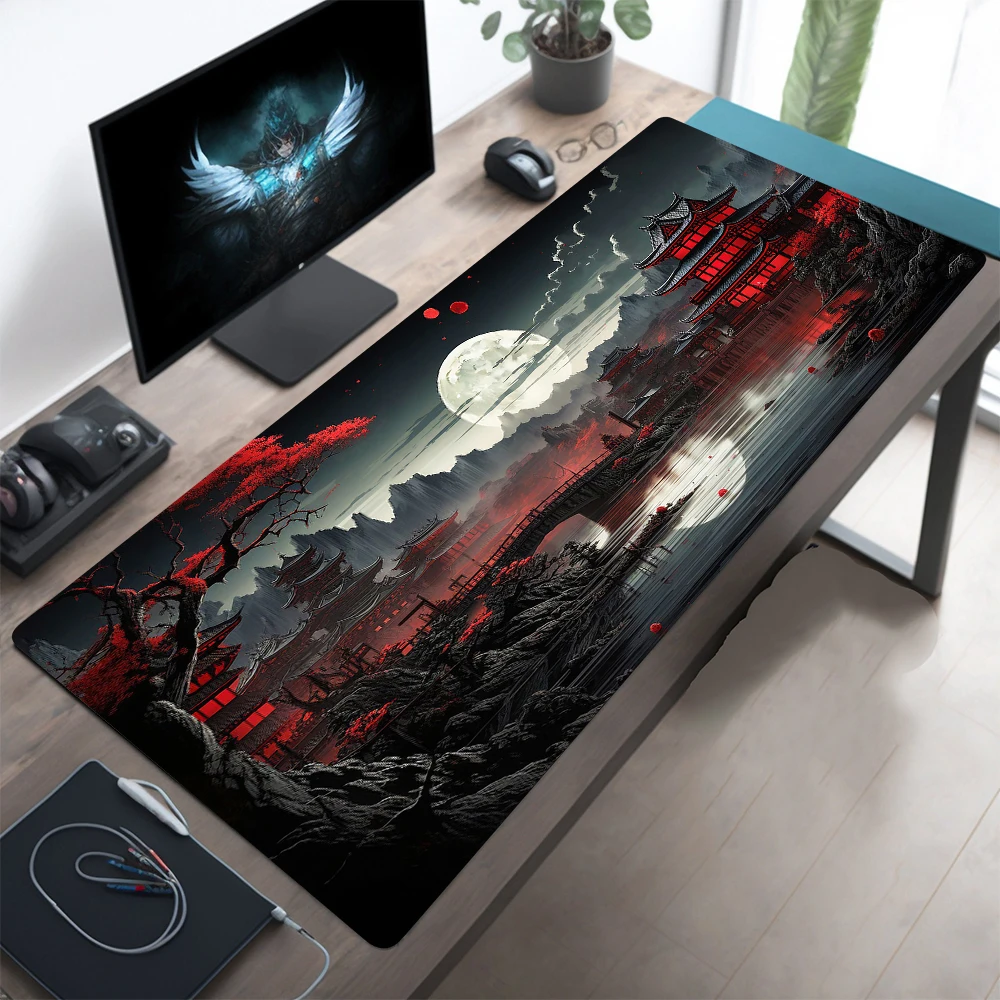 Mount Fuji Cherry Blossom Art Large Desk Mat - Stitched Edge Non-Slip Durable MousePad