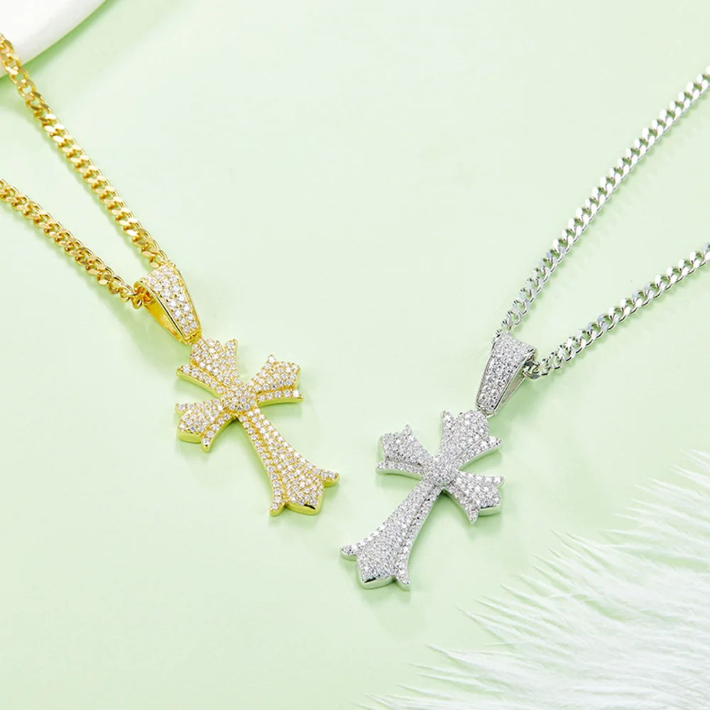 HanYu Vintage Luxury Moissanite Cross Pendant for Necklace 925 Sterling Silver Gold Plated D Color Moissanite Hiphop Pendant