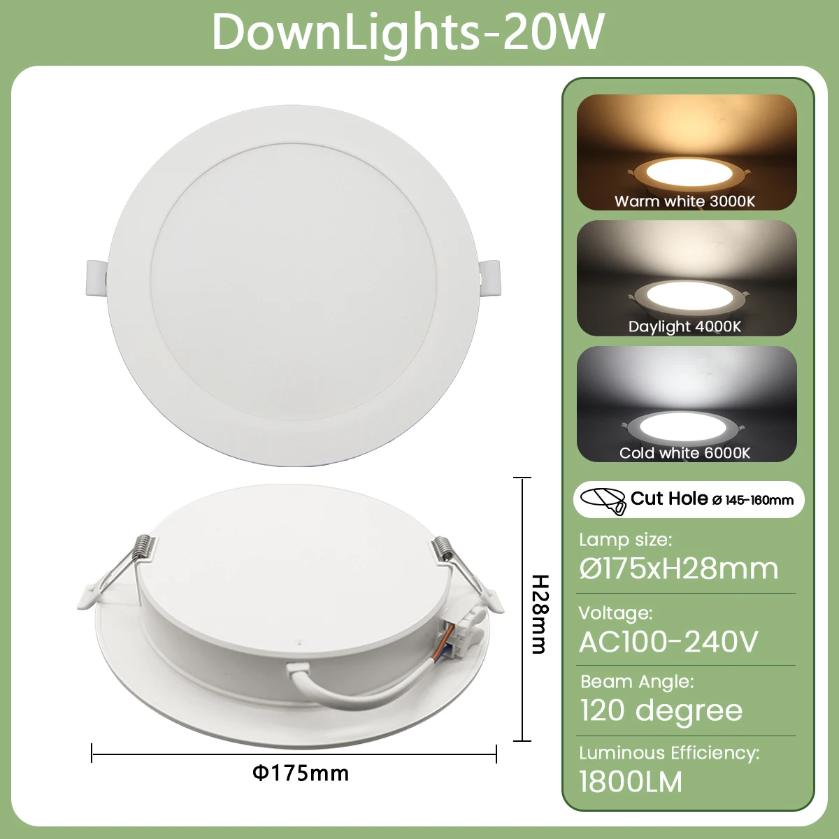 ตัวเลือกสินค้า ไฟ LED ฝังผนัง ทรงกลม 10-24W ใช้งานได้ทั้ง 120V และ 220V