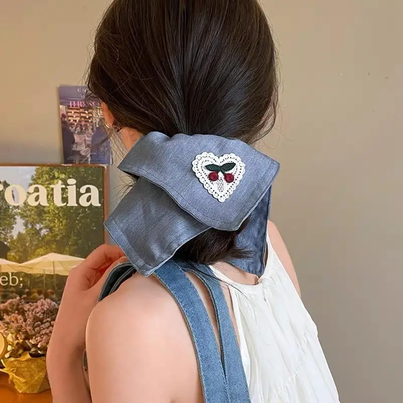 1PC Design Sense Square Headrope Temperament Hair Hair Ribbons Tie Large Intestine Hair Band Square Pleated Low Ponytail Holders