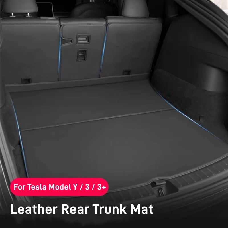For Tesla Model Y Model 3 Highland Leather Trunk Mats Rear Seat Back Protector Pad Backrest All Weather Liner Pet Anti-kick Pad