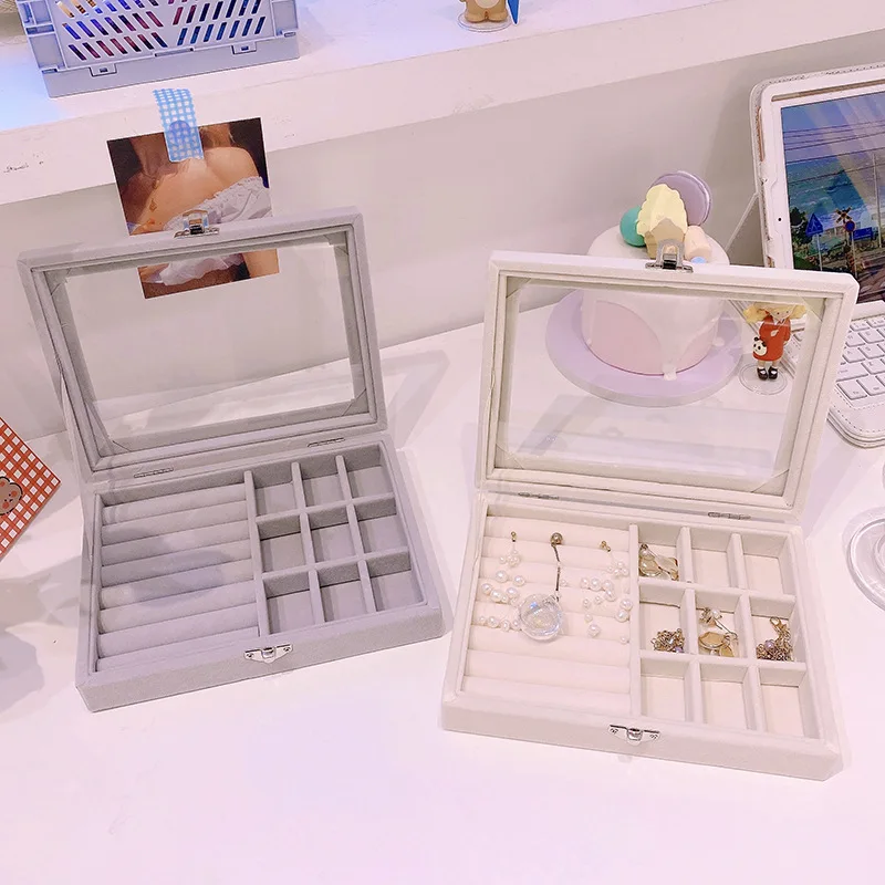 

Creative jewelry storage box single-layer large-capacity hand jewelry ring earrings organize box desktop decoration accessories