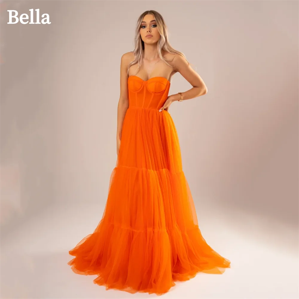 

Bella Elegant Orange Strapless Prom Dresses Sweetheart Maxi Evening Dress Light Orange Classics Multilayer Vestidos De Fiesta