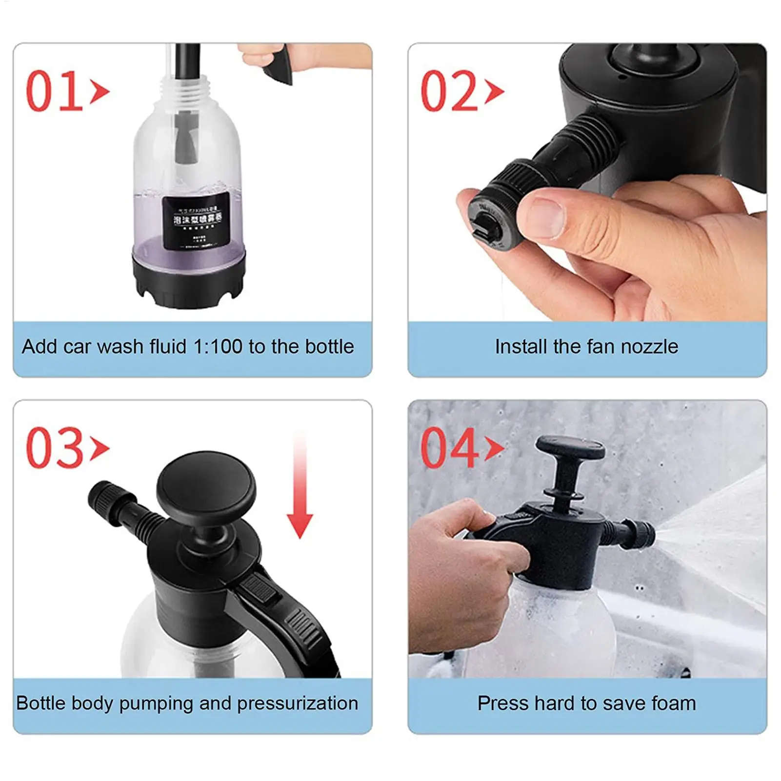 Car Foam Sprayer 2L Portable Hand Pressure Snow Foam Sprayer Watering Can HDPE Foaming PumpFor Auto Cleaning Tools