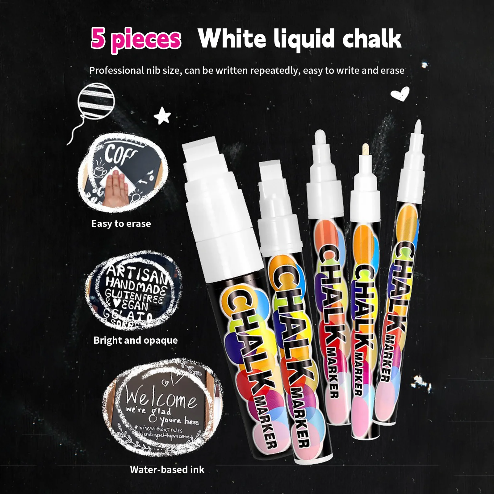 1/3 Pcs White Liquid Chalk Painting Marking Erasable Dust-free Water-soluble Marking Pen School Classroom Office Supplies white marker pens,marker pens