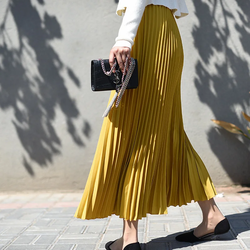 white pleated skirt TINT ERA High Waist Skirt Spring Autumn New Temperament Thin Chiffon Hand-pressed Crepe Pleated Large Swing A-line Skirts Women crop top and skirt Skirts