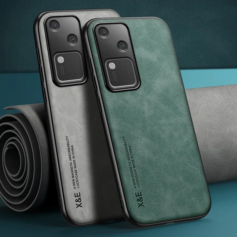 Luxury Leather Phone Case with Metal Plate Support and Car Mount Functionality