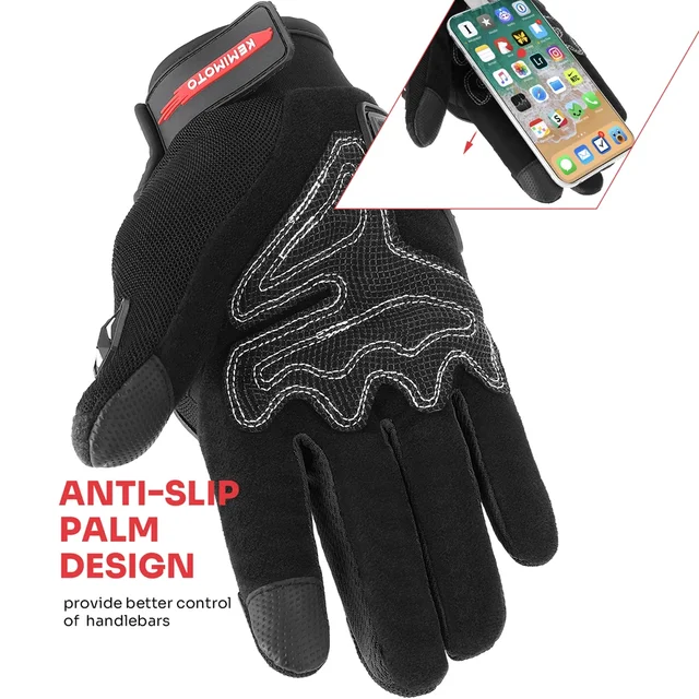 KEMIMOTO Gants Moto Homologués CE 2KP Gant Moto Homme Respirant à Écran Tactile Plein-Doigt pour la Course de Moto Gants Scooter Anti-Glissant Gants de Moto Femme et Homme pour Motocross ATV UTV Dirt Bike Gants d'été 4