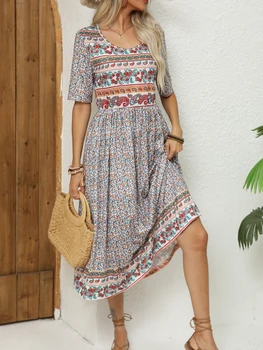 long skirt Bohemian print dress woman 1