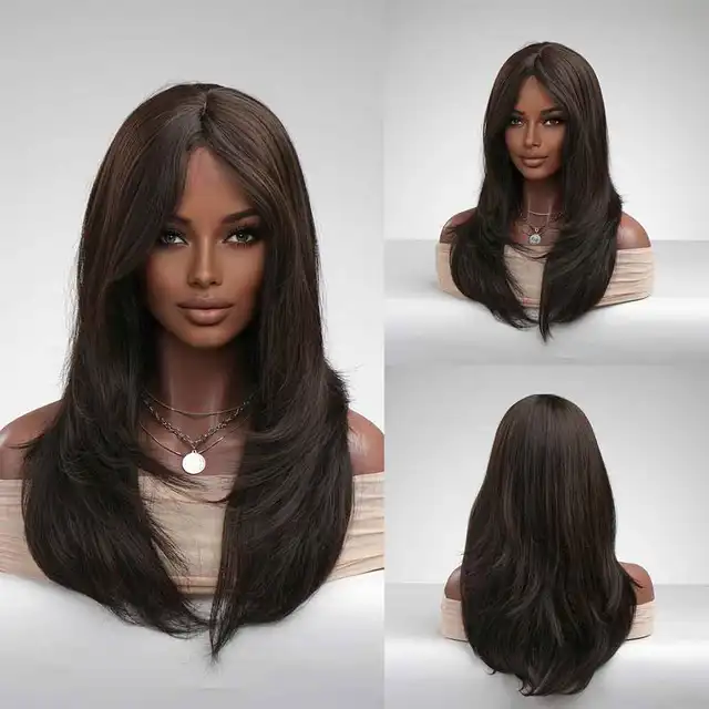 Long and straight, this high-quality synthetic wig with bangs is perfect for women who want to change up their look. It's designed to look natural and can withstand heat, making it suitable for daily wear - Image 8
