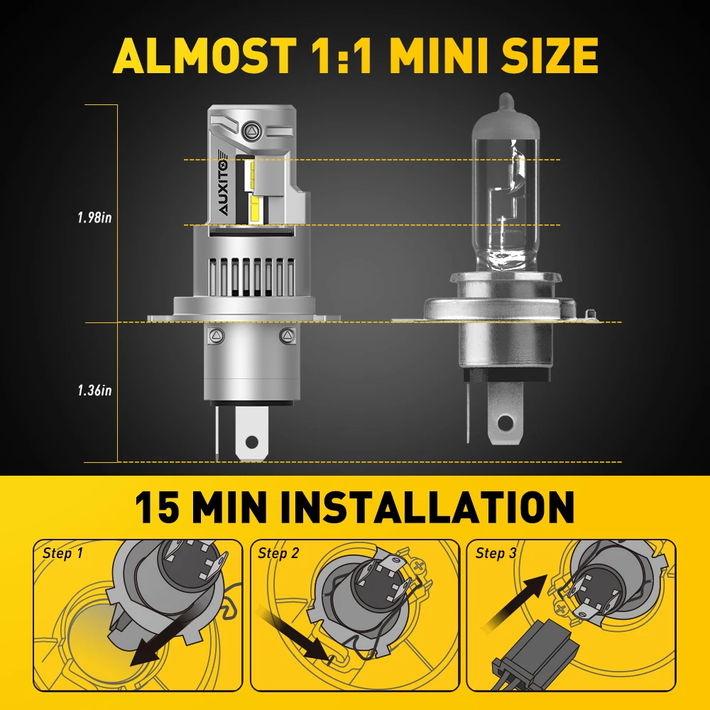 HNYRI LED ZES H4/hi/lo 26000LM 6500k AUXITO 2Pcs 20000LM 100W Super Bright Canbus Auto Headlamp
