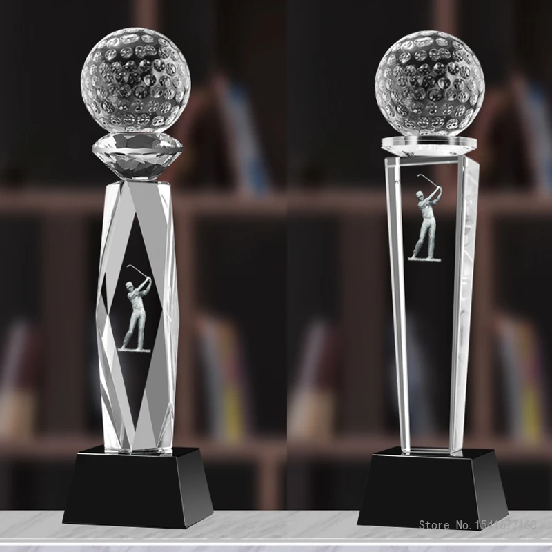 Customized High-end Golf Crystal Trophy, Souvenir Home Decoration Creative Metal Commemorative Total net rod One Hole Award, 1Pc