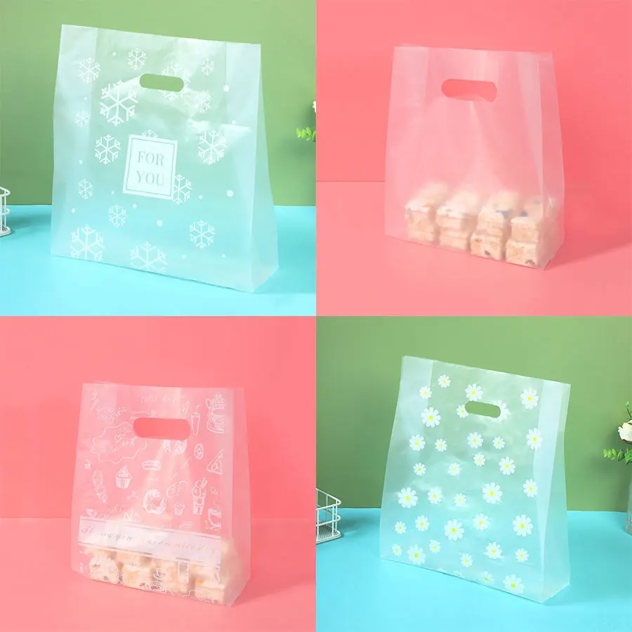 50/100Pcs Daisy Style Plastic Gift Bags With Handle, Shopping Bag Tote Bags Perfect for Mother's Day Wedding Birthday Holidays 1