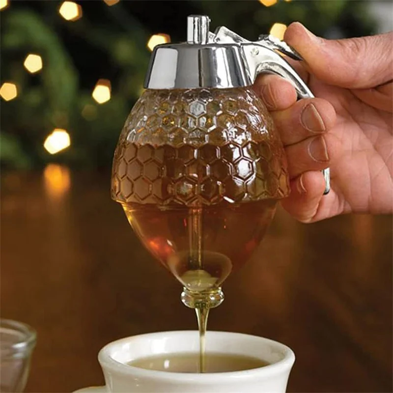 Syrup dispenser jam squeeze bottles condiment bottles Diamond Shaped Glass Honey Dispenser 200ml large capacity multifunctional oil bottle vinegar and sauce dispensers kitchen tool