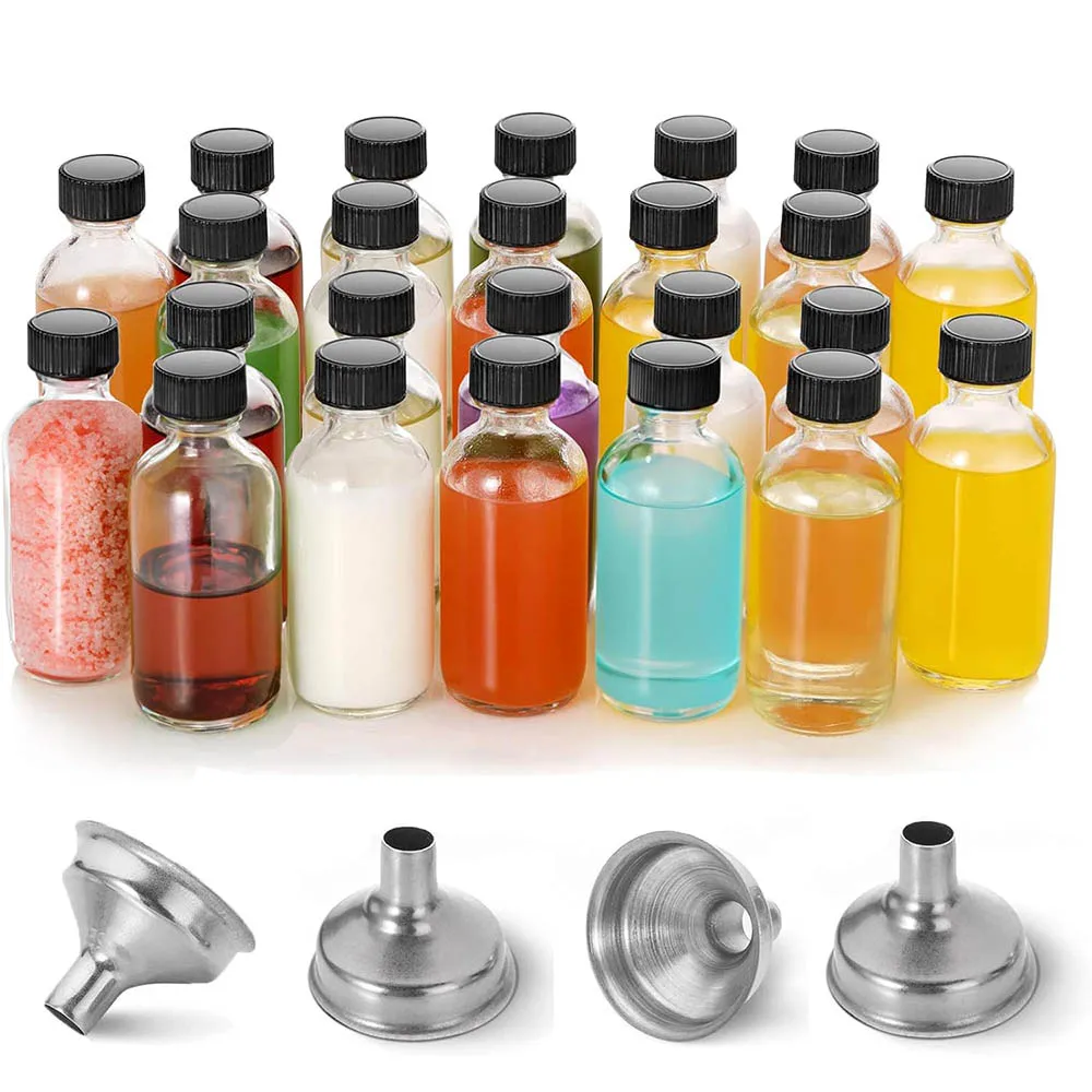 Small Clear Glass Bottles 15/30/60ml Boston Round Sample Bottles for Potion,Juice,Ginger Shots,Oils,Whiskey,Wellness Shots