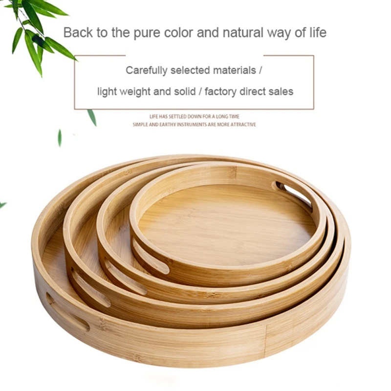 Description Picture 2 of itemBamboo Round Tea Tray Simple Wooden Storage Trays Hotel Home Breakfast Dessert Food Serving Tray Kitchen Supplies