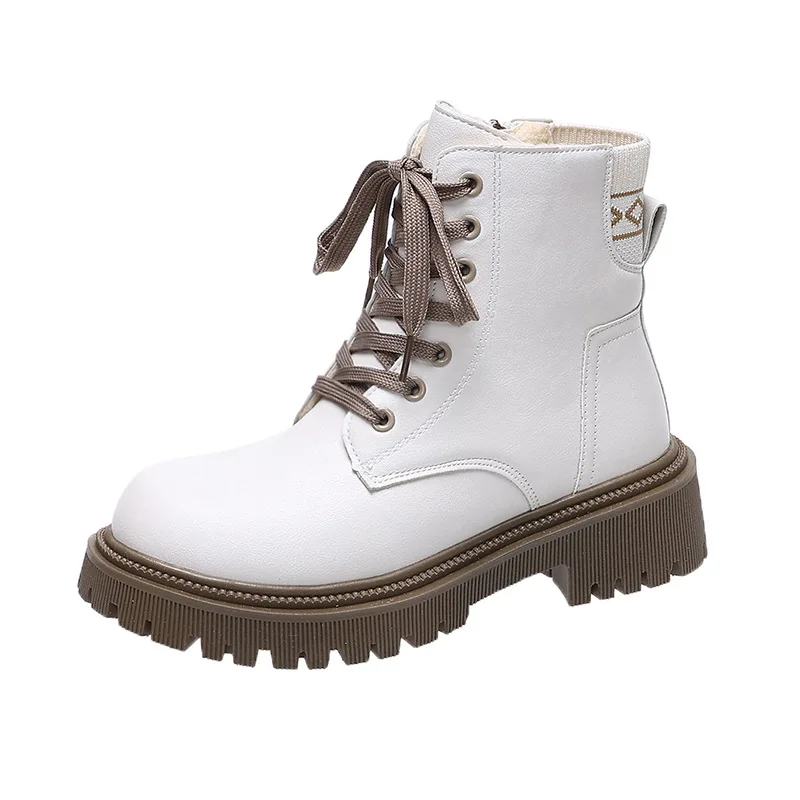 2025 New Fashion Thick Sole Women's Boots Large Size Women's Shoes Black Keep Warm Fleece Platform Lace-up Ankle Boots