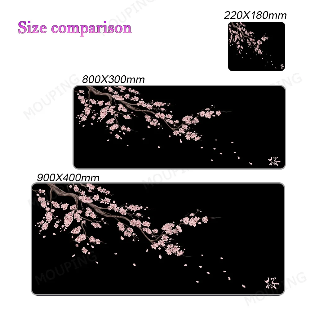 Japanese Art Sakura Mousepad Black Mausepad Pink Setup Gamer Accessories Office Carpet Mouse Pad Company Gaming