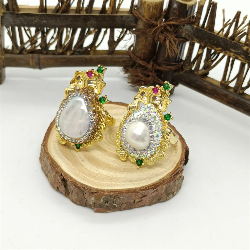 

New Natural Pearl Women's Ring Personalized Fashion Simple Elegant Luxury Ladies Banquet Ball Exquisite Rhinestone Jewelry