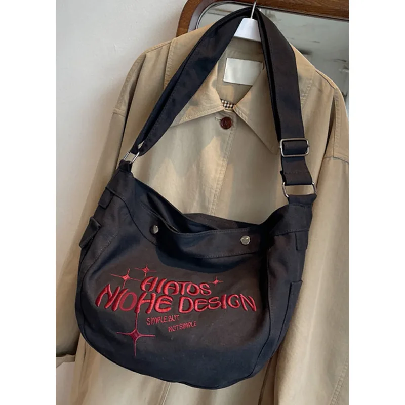 Canvas Single Simple Shoulder Bag Large Capacity Handbags For Women Casual High-Quality Messenger Versatile Luxury Crossbody Y2k