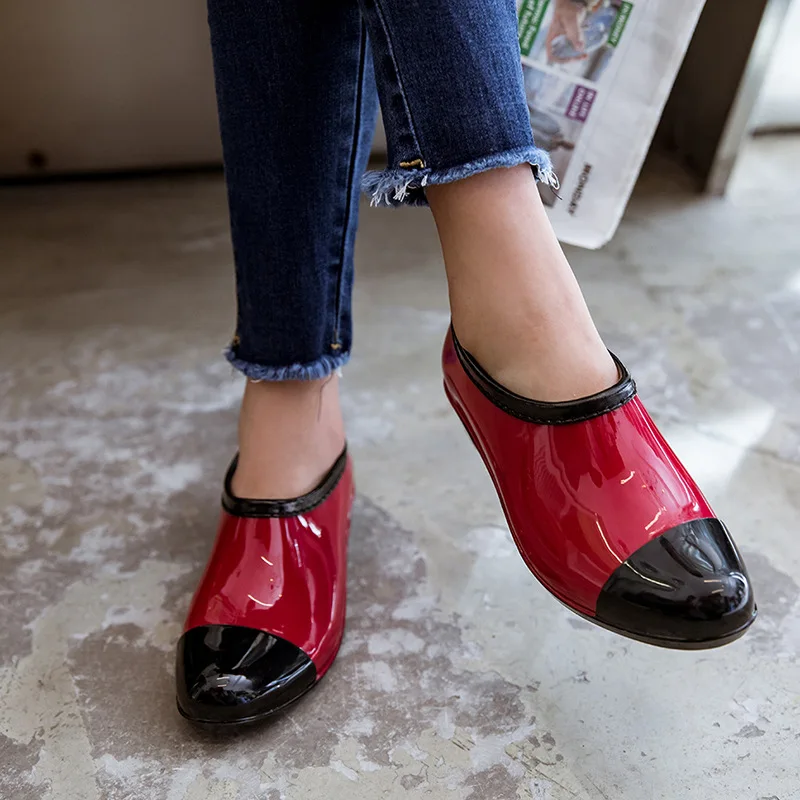 Water Resistant Rain Ballet Flats Fashion Low Pvc Rain Shoes