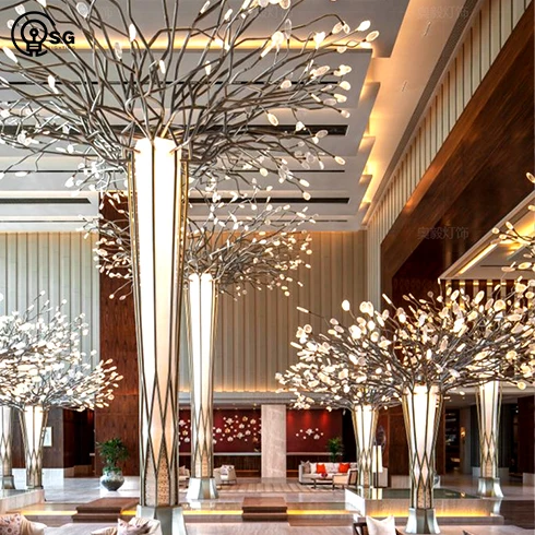 

SG Factory Customization Crystal Tree Branches Floor Lighting High Quality Custom LED Large Projection Hotel Lobby Floor Lamp