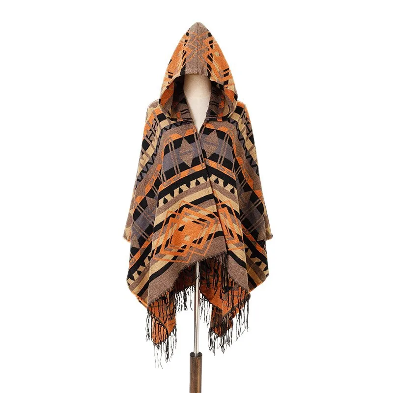 Sciarpa a fessura in stile occidentale - Mantello scozzese vintage americano con doppio diamante per protezione solare e moda 6