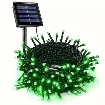 1pc Solar Powered Green String Lights 8 Lighting Modes Waterproof Outdoor Decoration For Halloween Garden Party Holiday