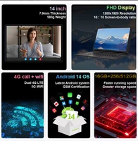 Global Firmware 14 Inch Android 14 Tablet Pc 16GB+512GB 2.5K IPS 12900mAh 5G WiFi Bluetooth Google Play A-GPS Tab 14"Gaming PAD 2