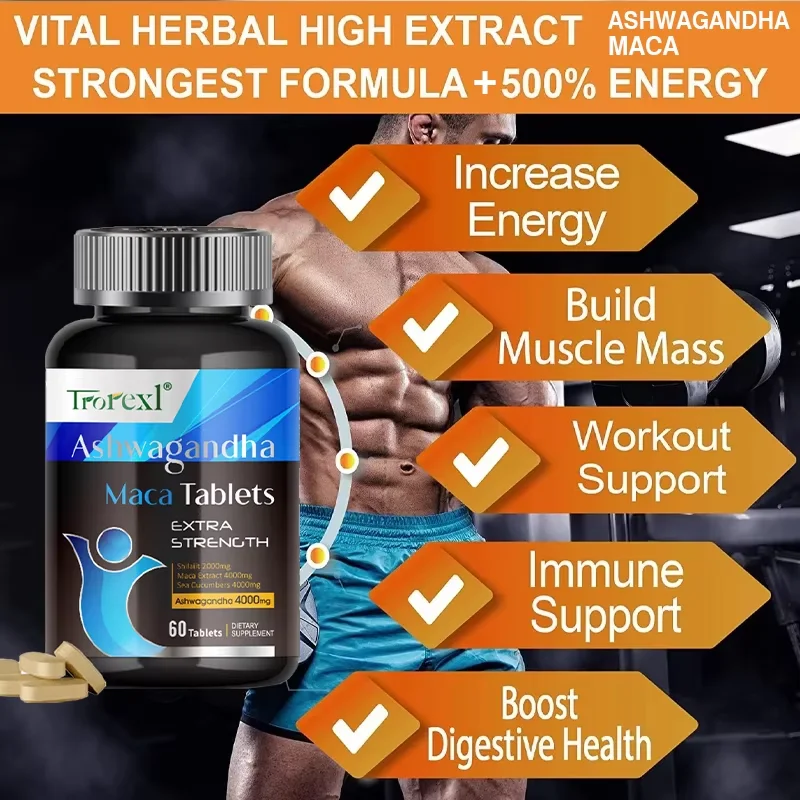 Male Enhancing Supplement Ashwagandha Maca Tablets Energy and Endurance Support Booster for Men