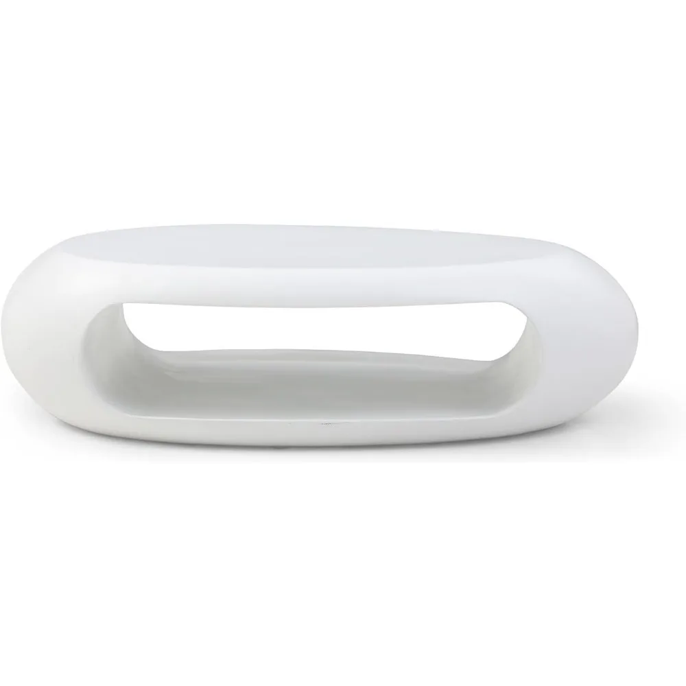 LUMISOL 53.93” Oval Coffee Table, Modern Sturdy Fiberglass Coffee Table with Storage Shelf, 2-Tier Center Cocktail Table for 5