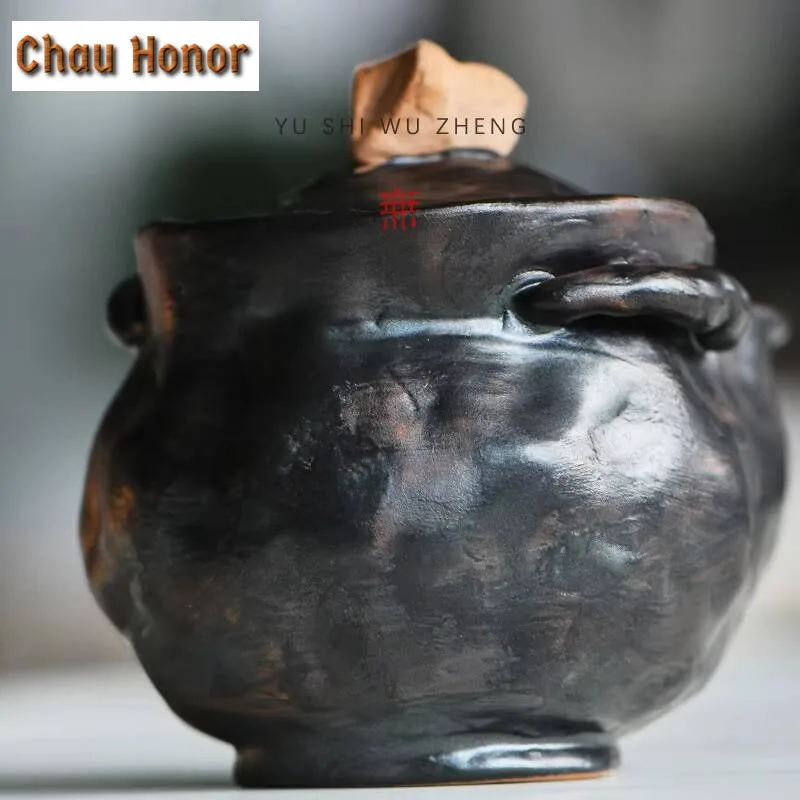 200ml Creative Coarse Pottery Teapot Handmade Pitch-black Small Pot Japanese Tea Soaking Kettle Kung Fu Tea Ceremony Ornaments