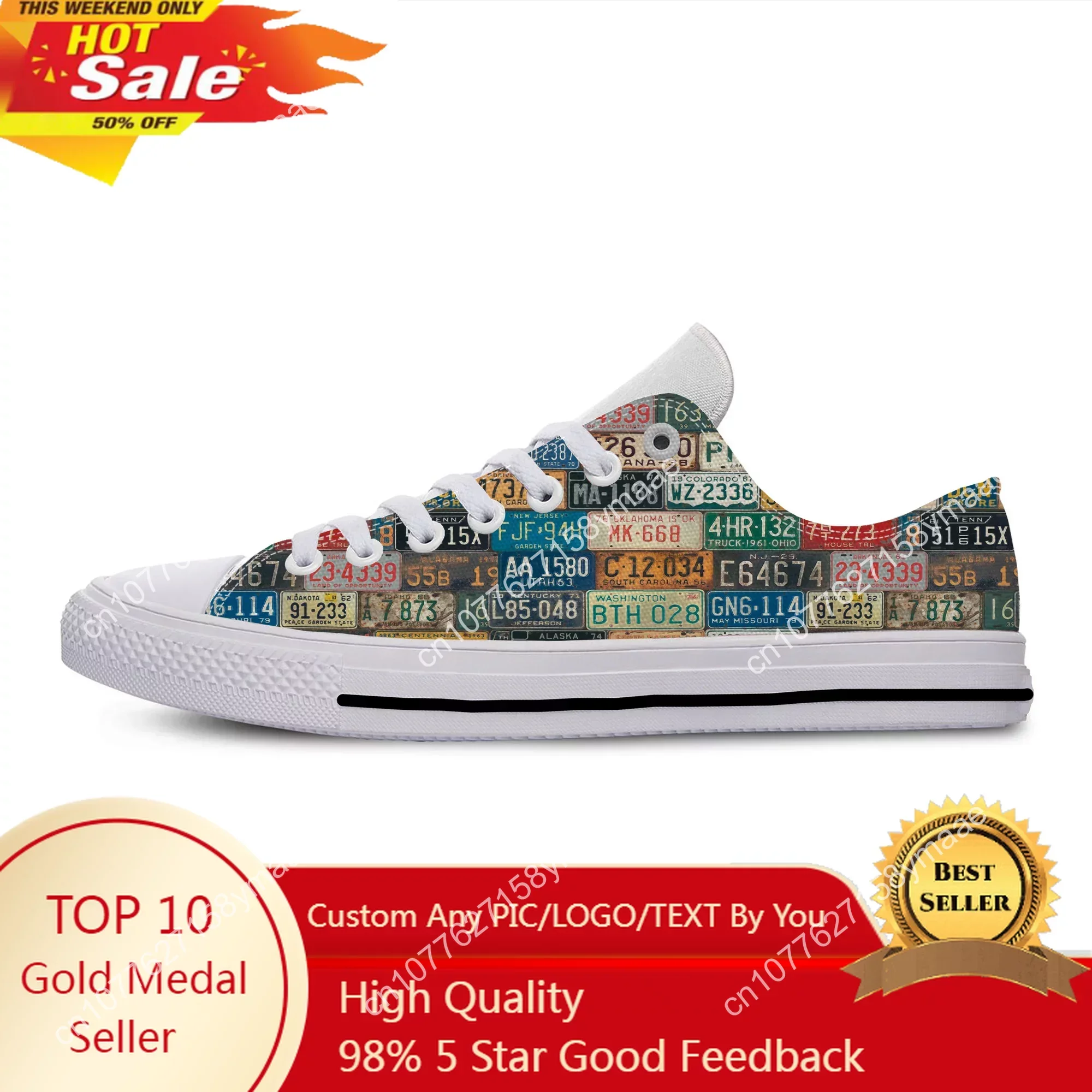 

Hot Summer License Car Plate Number Vintage Fashion Lightweight Summer Classic Canvas Shoes Men Women Casual Breathable Sneakers