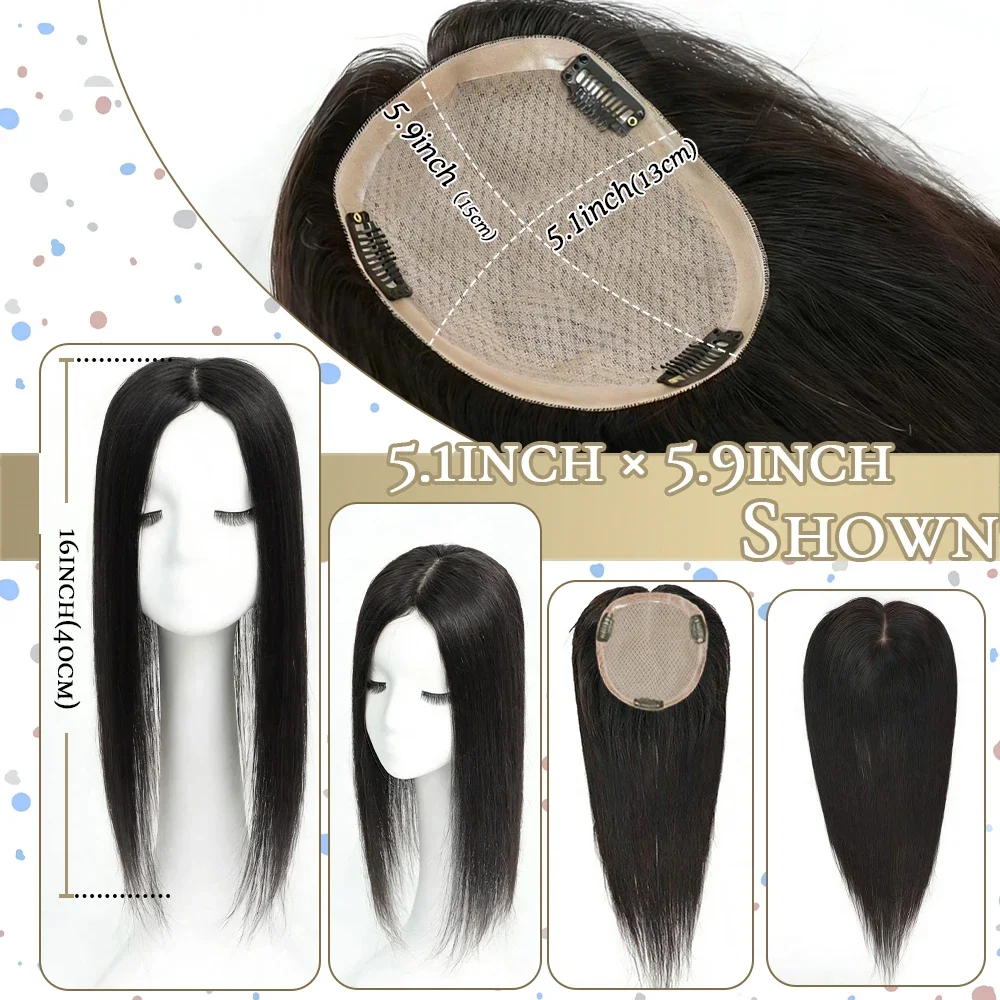 Toppers per capelli umani europei per donna Topper con base in seta naturale per cuoio capelluto Posticci per clip nelle estensioni # 1b # 2 # 4 Alta qualità - immagine 2