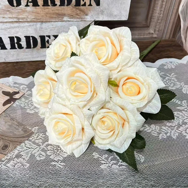 Künstliche Blumen, 7 Köpfe, Göttin, Rosen, Bündel, Restaurant-Dekoration, Seide, gefälschte Blume, Simulation, grüne Rose, Halle, dekorativ – Detail 19
