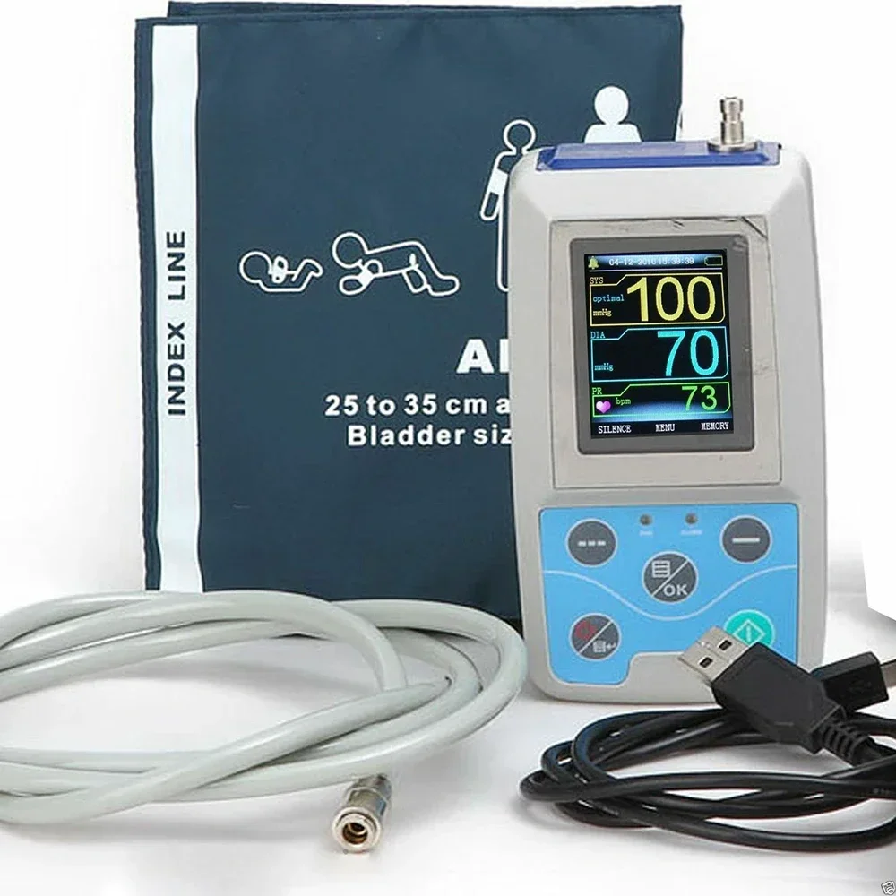 PM50 2.4" LCD Blood Pressure Patient Monitor NIBP SPO2 Pulse Rate Test Meter Portable Vital Sign Machine+Adult Cuff+SPO2 Probe