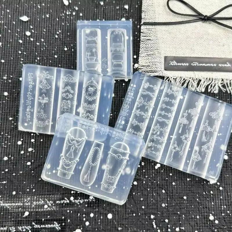 3D 실리콘 네일 조각 금형 복고풍 중국어 매듭 달콤한 꽃 네일 템플릿 DIY 네일 아트 장식 매니큐어 디자인 도구