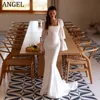 ANGEL Elegant Mermaid Wedding Dress 2024 Long Sleeve Square Collar Open Back Pleat Bridal Gowns Sweep Train Vestidos De Novia 1