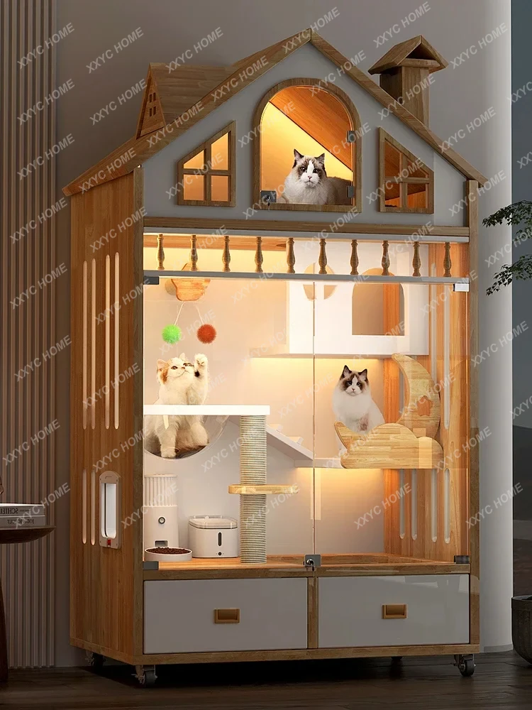 Cat Villa Household Toilet with Drawer House Cattery Indoor Large Space Does Not Cover an Area of Cat Cage