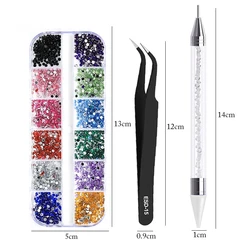 4-Piece 3D Crystal Nail Art Accessory Set with Rhinestones, Glitter, and Styling Tools (02)