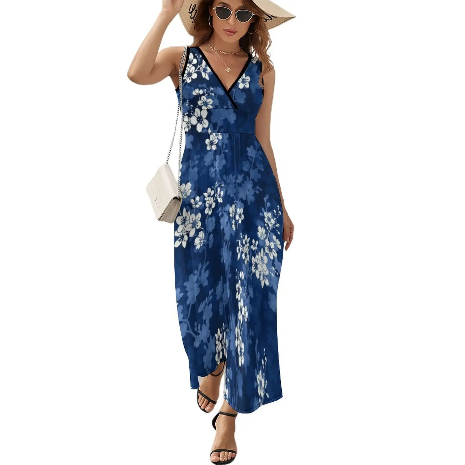 

Sakura blossom in deep blue Sleeveless Dress elegant dress Summer skirt Beachwear