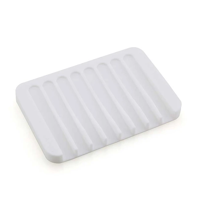 1 Pcs White Silicone Soap Tray Self Draining Soap Dish Soap Holder Self, Size: Small