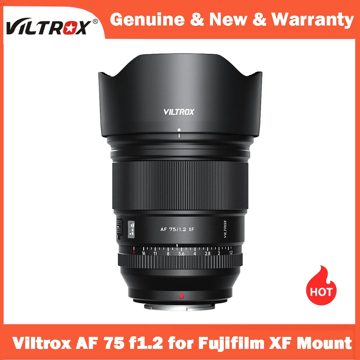 Viltrox 75Mm F1.2 Fuji X Lens Auto Focus Portrait Aps-C Per Fujifilm Xf Mount Camera X-T4 T100 X-H2S X-T30 X-Pro3