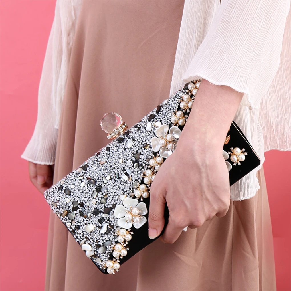 Shiny Handle Rhinestones Handmade Evening Clutch Bags Velour Cover Handcase Luxury Chain Wallet Purse Banquet Bag