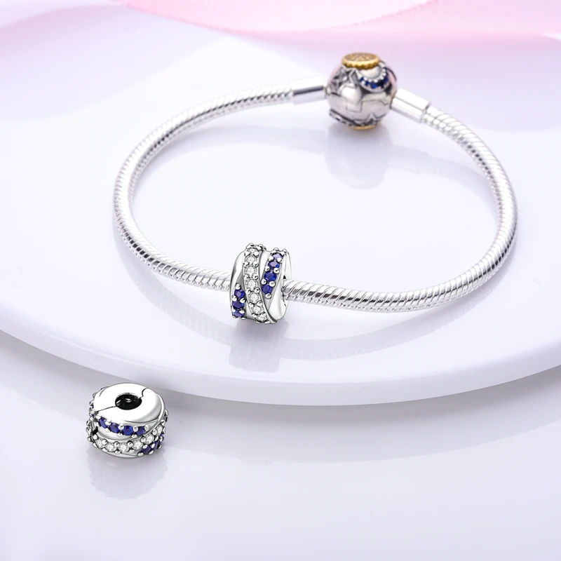 925 Sterling Silber Sonne Mond Clip Charms Perlen Blüten blätter Sicherheits kette fit Frauen DIY Armband Anhänger – Detail 14