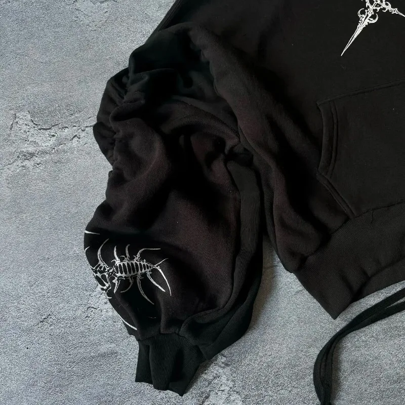 Dark Gothic geometric pattern printed oversized pullover hoodies women Y2K street hip-hop rock trend couple versatile sweatshirt 5